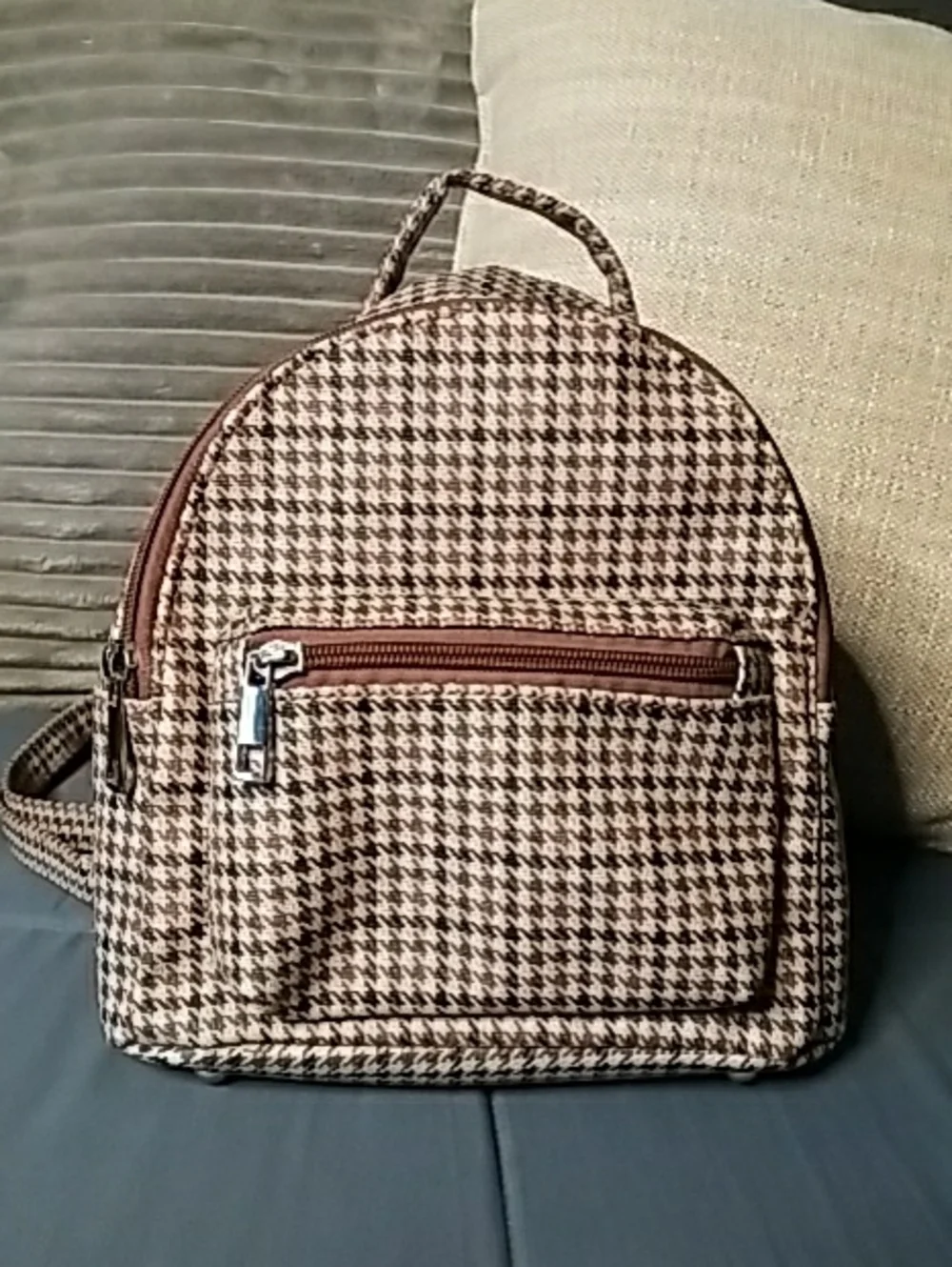 Cato Brown & Black Houndstooth Mini Backpack